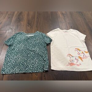 GAP Green Floral Tee & Cream Cat & Jack Graphic Tee - Kids/ Both size (6-7)